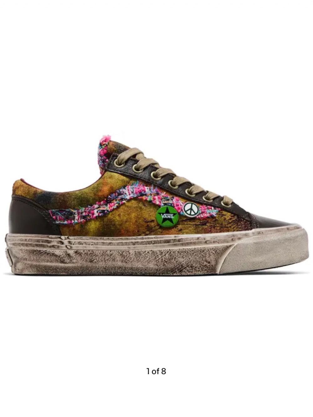 Vans Women's Low-Top Lace Sneakers in Olive Green with Pink Accent
